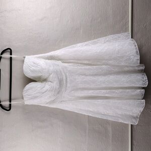 Galina Woman Ivory Lace Sweetheart Neckline Strapless Tea Length Formal Dress